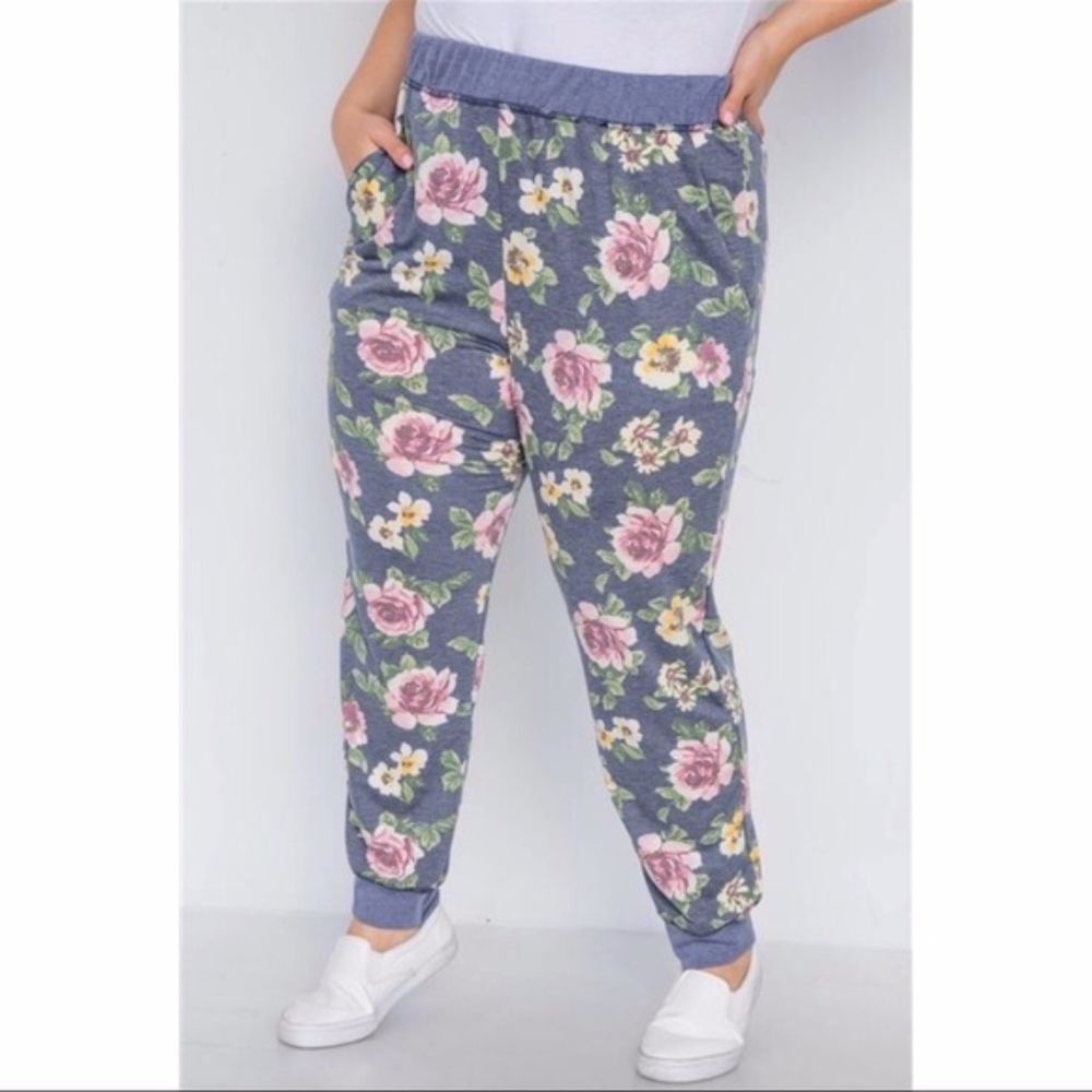 Floral Print Joggers Curvy Plus Size with Pockets
